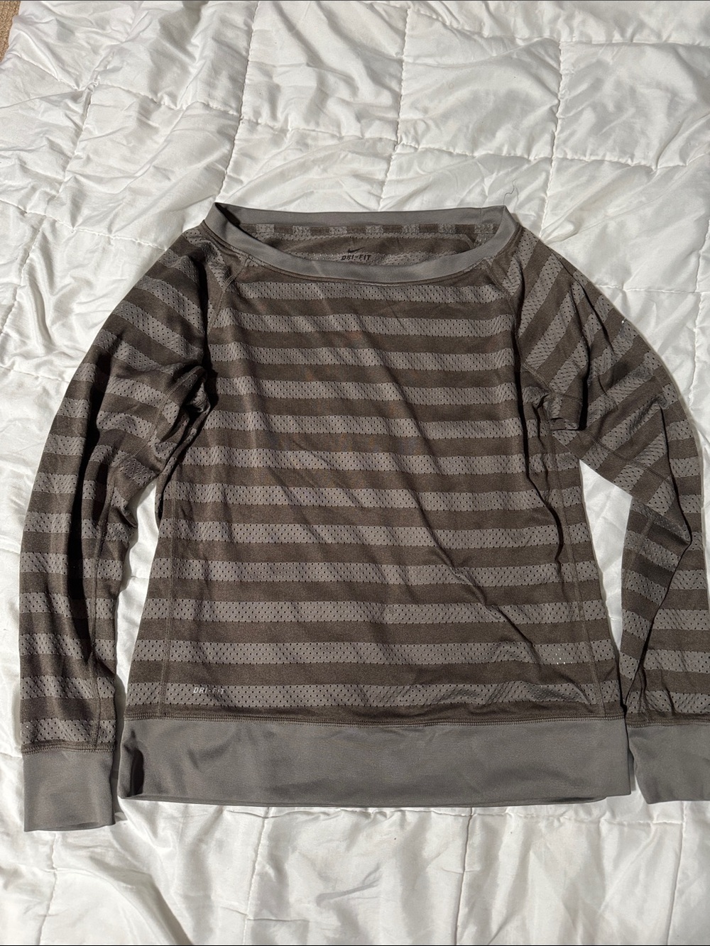 Nike Long Sleeve Striped Mesh Top in Gray